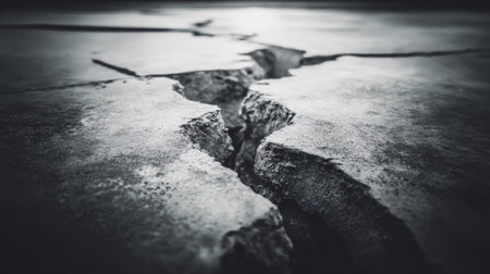 Black and white photo of cracked concrete floor. Abstract natural background.の素材