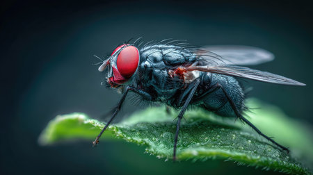 Close up of a fly on a leaf. Shallow depth of field.の素材