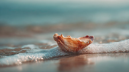 Seashell on the beach. Selective focus. Shallow depth of fieldの素材