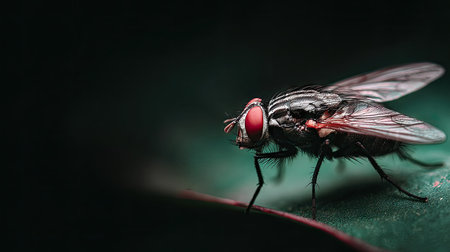 Close up of a fly on a green leaf. Shallow depth of fieldの素材