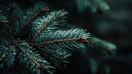 Fir tree branch with needles close-up. Winter background.の素材