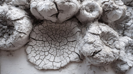 Dry cracked soil texture. Close-up of cracked soil texture.の素材