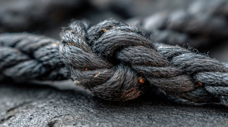 Close up of black rope on the old ship's mooringの素材