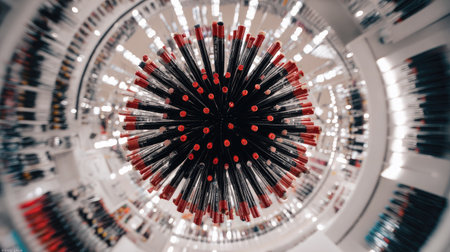 Futuristic abstract background with many black and red eyelashes.の素材