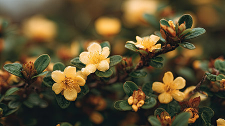 Beautiful yellow flowers in the spring garden. Natural floral background.の素材