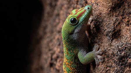 Close up of a green gecko on a rock in Costa Ricaの素材