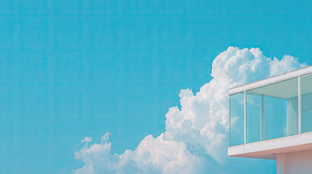 Modern building and blue sky with white clouds. 3D Renderingの素材