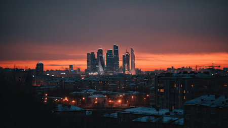 Cityscape of Moscow at sunset, Russia. Toned image.の素材