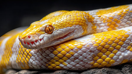 Close up of a golden python (Python reticulatus)の素材