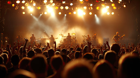 Crowd in front of a concert stage, focus on the foregroundの素材