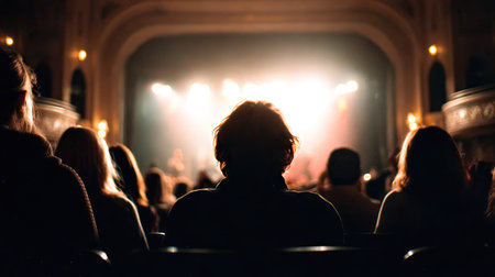 Crowd of people at a concert in the theater, back viewの素材