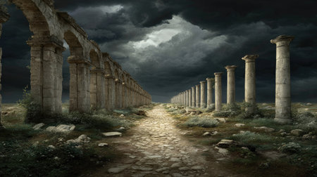 Ruins of ancient greek city. 3d render illustration.の素材
