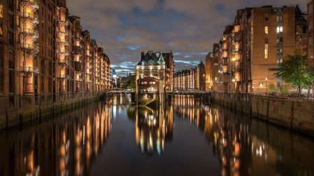 Panoramic view of Speicherstadt, Hamburg, Germanyの素材