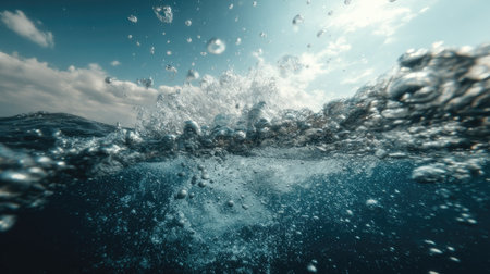Underwater view of ocean wave with splashes. 3d renderの素材