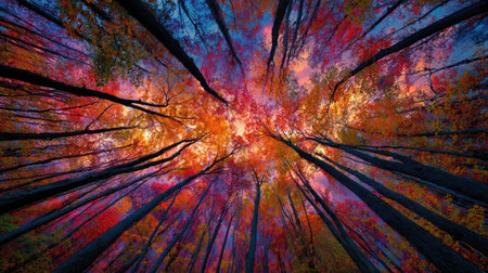 colorful forest in autumn with red and orange leaves, nature seriesの素材