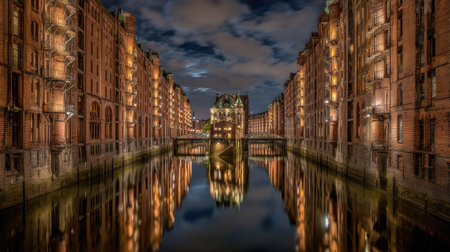 A panoramic view of the Speicherstadt in Hamburg, Germany.の素材