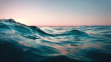 Water surface with ripples and waves at sunset. Abstract background.の素材