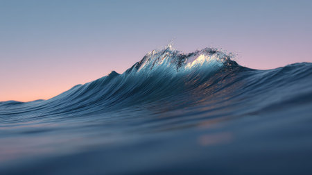 Blue wave with water splashes. 3d render illustration of ocean waveの素材