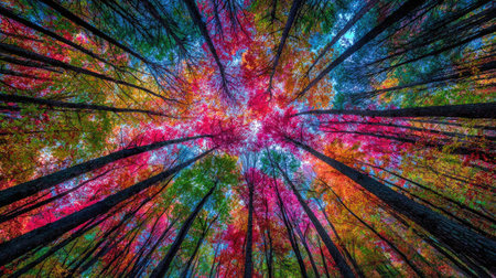 Colorful forest in autumn season. Red, orange, yellow and green colorsの素材