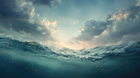 Underwater view of ocean surface with waves and sunlight. 3d renderingの素材
