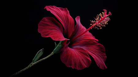 Red hibiscus flower isolated on black background, clipping path includedの素材