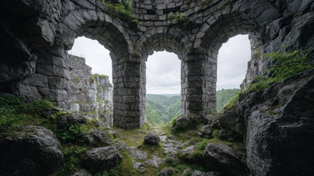 Ruins of a castle in the Carpathian Mountains, Ukraineの素材