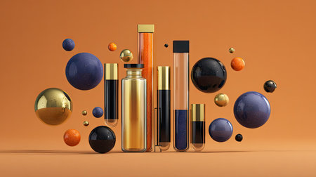 Cosmetic bottle mockup on orange background. 3d illustration.の素材