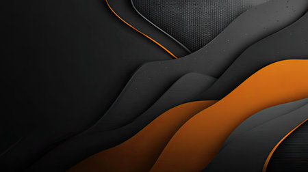 Black and orange abstract wavy background. 3d render illustration.の素材