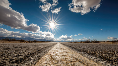 Asphalt road and blue sky with clouds in Namibia, Africaの素材