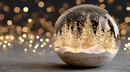 Christmas glass ball with golden bokeh background. 3d renderingの素材