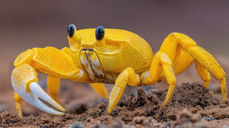 Yellow crab on the ground in the rainforest of Sri Lanka.の素材