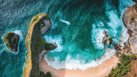 Aerial view of beautiful beach in Nusa Penida, Bali, Indonesiaの素材