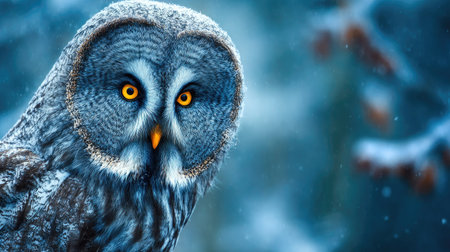 Great Grey Owl (Strix nebulosa) in winter forestの素材