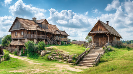 Wooden houses in the village of Khortytsia, Ukraineの素材