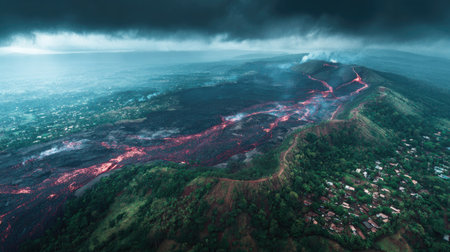 Aerial view of Kilauea Volcano, Big Island, Hawaiiの素材