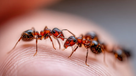 Macro Photography of Group of Red Ants on Human Finger.の素材