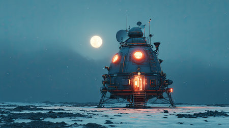 Space ship in the moonlight. 3D illustration. Fantasy.の素材