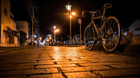 Bicycle on the street at night in Hoi An, Vietnamの素材