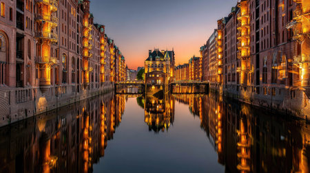 Hamburg, Germany. Cityscape of Hamburg at sunset.の素材