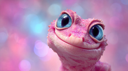 Funny pink frog with big eyes on a bokeh backgroundの素材