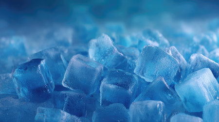 Ice cubes on blue background. 3d rendering, 3d illustration.の素材