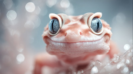 Close-up portrait of a cute baby leopard gecko.の素材