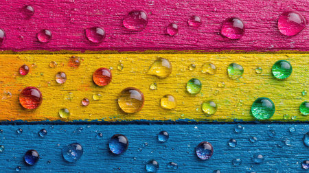 Raindrops on colorful wooden background with copy space for text or imageの素材