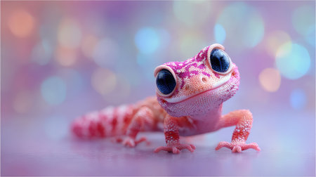Pink leopard gecko on a pink background with bokehの素材