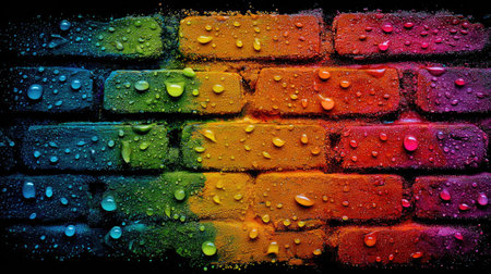 Colorful brick wall with water drops, abstract grunge background.の素材