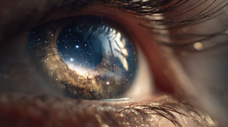 Close-up of human eye with space background. 3D renderingの素材