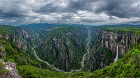 Panoramic view of the gorge of the river Rhine in Switzerlandの素材