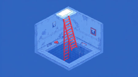 3d rendering of a ladders in a swimming pool with blue backgroundの素材