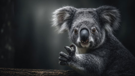 Cute koala bear in the dark forest. Animal portrait.の素材