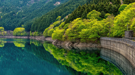 Scenery of the lake in Shirakawa-go, Japanの素材